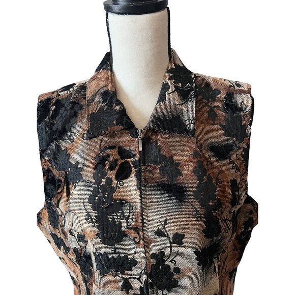 Christopher & Banks Vintage Floral Tapestry Vest With Zipper Closure & Collar - Picture 4 of 8